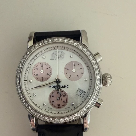 Montblanc Silver and Black Chronograph Watch with mother of  display picture 3